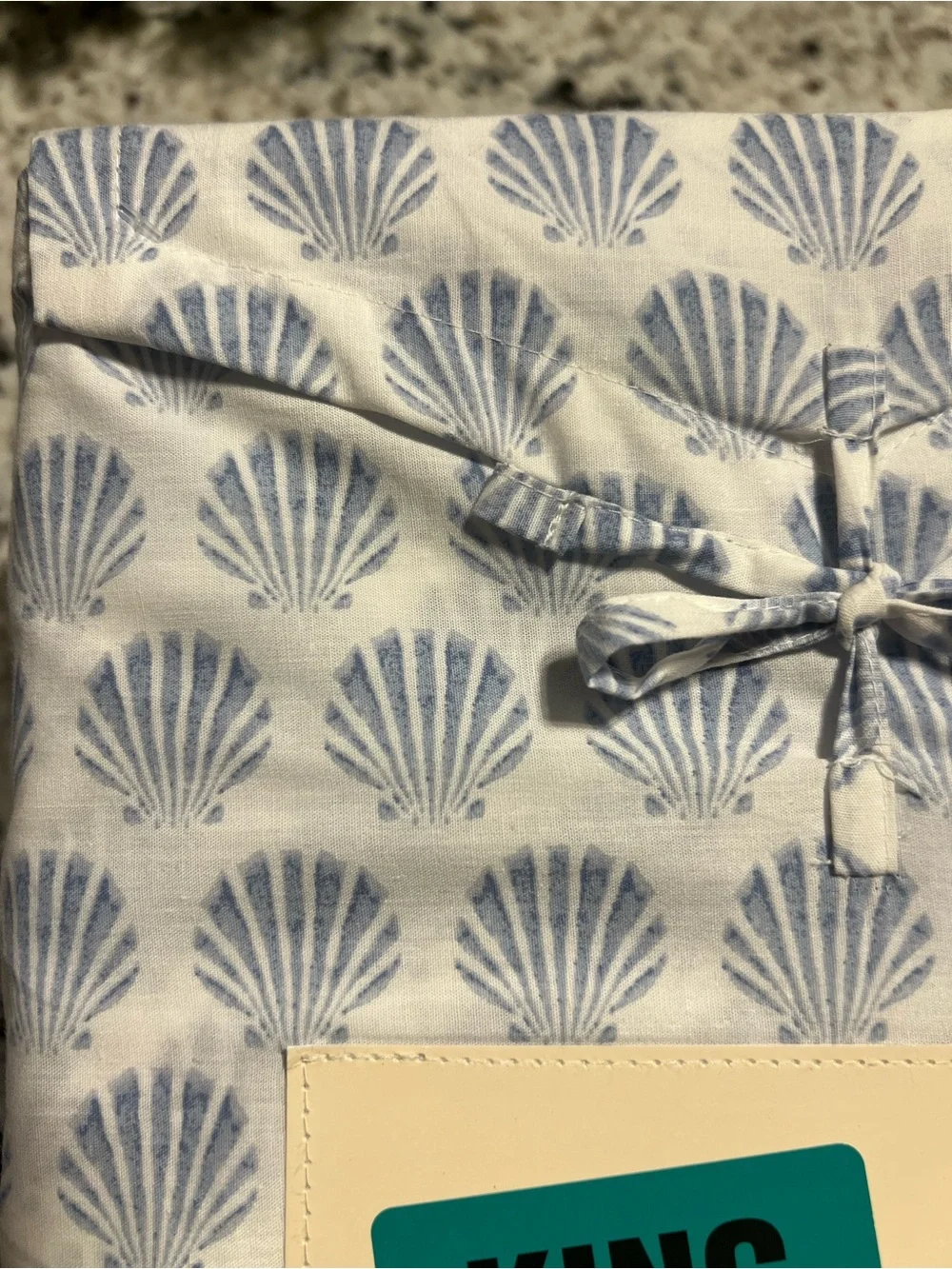 Laura Ashley Scallop Blue Shell Cotton Percale King Sheet Set
